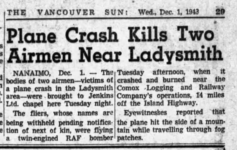 Fearnley crash Van Sun Dec. 1, 1943.